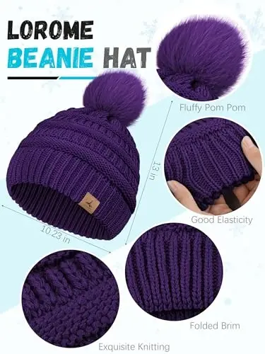 Winter Hat Scarf Gloves and Ear Warmer, Warm Knit Beanie Hat Touch Screen Gloves Set Winter Gifts Neck Scarves for Women - 2