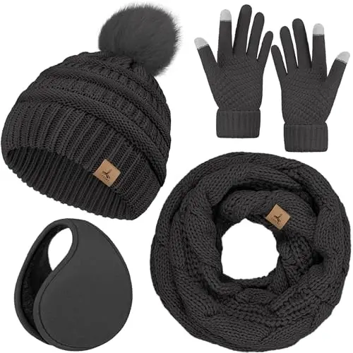 Winter Hat Scarf Gloves and Ear Warmer, Warm Knit Beanie Hat Touch Screen Gloves Set Winter Gifts Neck Scarves for Women - WINTER
