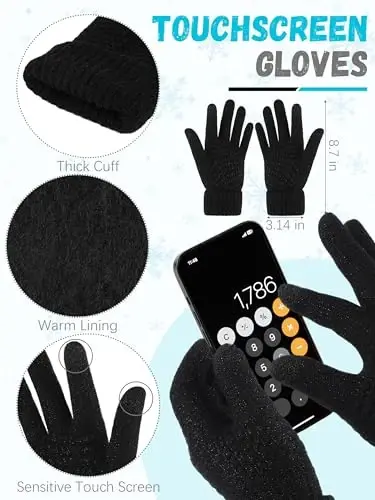 Winter Hat Scarf Gloves and Ear Warmer, Warm Knit Beanie Hat Touch Screen Gloves Set Winter Gifts Neck Scarves for Women - 3