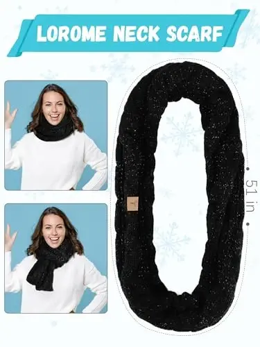 Winter Hat Scarf Gloves and Ear Warmer, Warm Knit Beanie Hat Touch Screen Gloves Set Winter Gifts Neck Scarves for Women - 4