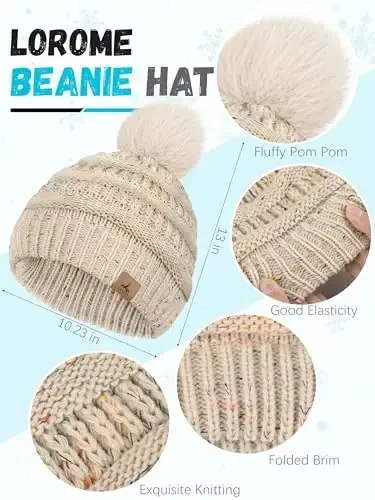 Winter Hat Scarf Gloves and Ear Warmer, Warm Knit Beanie Hat Touch Screen Gloves Set Winter Gifts Neck Scarves for Women - 2