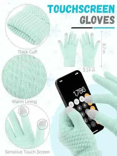 Winter Hat Scarf Gloves and Ear Warmer, Warm Knit Beanie Hat Touch Screen Gloves Set Winter Gifts Neck Scarves for Women - 3