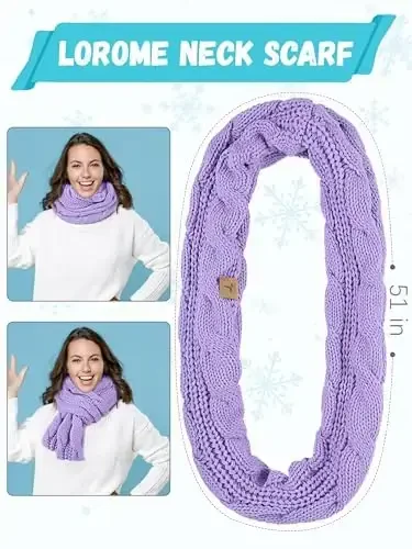 Winter Hat Scarf Gloves and Ear Warmer, Warm Knit Beanie Hat Touch Screen Gloves Set Winter Gifts Neck Scarves for Women - 4