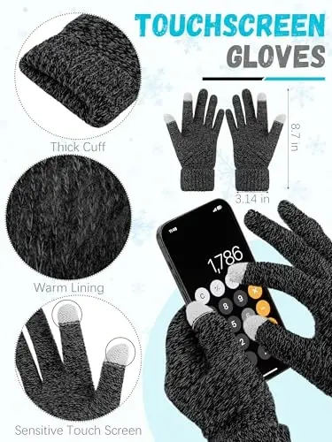 Winter Hat Scarf Gloves and Ear Warmer, Warm Knit Beanie Hat Touch Screen Gloves Set Winter Gifts Neck Scarves for Women - 3