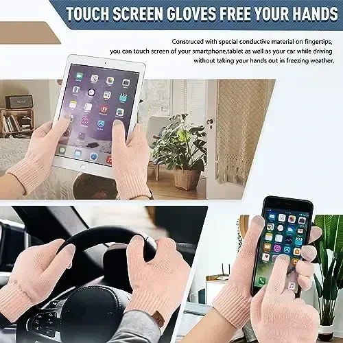 Winter Warm Beanie Hat Touchscreen Gloves Set, Soft Skull Cap Gloves Set for Men and Women with Warm Knit Fleece Lined - 4