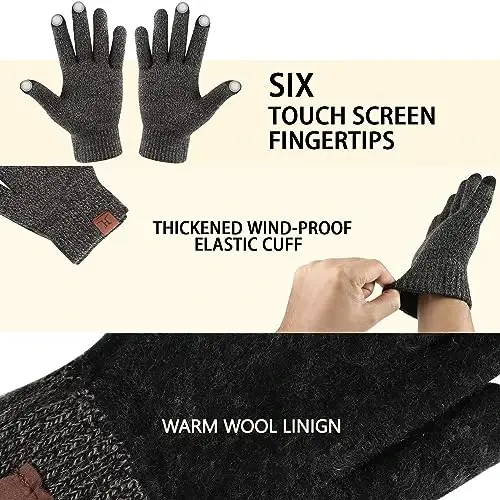 Winter Warm Beanie Hat Touchscreen Gloves Set, Soft Skull Cap Gloves Set for Men and Women with Warm Knit Fleece Lined - 4