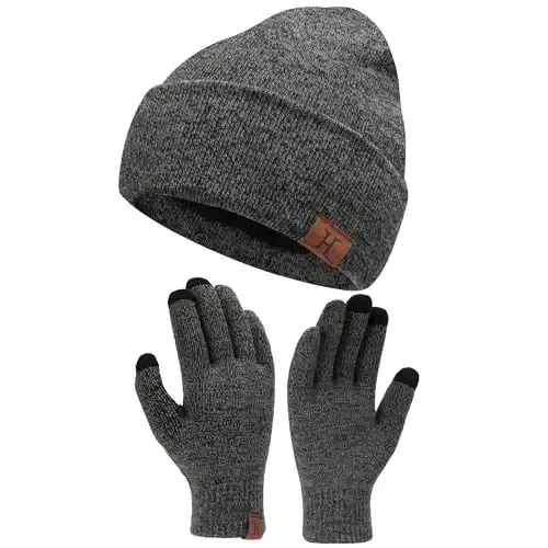 Winter Warm Beanie Hat Touchscreen Gloves Set, Soft Skull Cap Gloves Set for Men and Women with Warm Knit Fleece Lined - FZ FANTASTIC ZONE