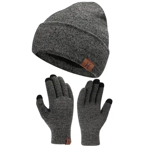 Winter Warm Beanie Hat Touchscreen Gloves Set, Soft Skull Cap Gloves Set for Men and Women with Warm Knit Fleece Lined - 1
