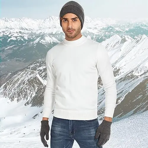 Winter Warm Beanie Hat Touchscreen Gloves Set, Soft Skull Cap Gloves Set for Men and Women with Warm Knit Fleece Lined - 6