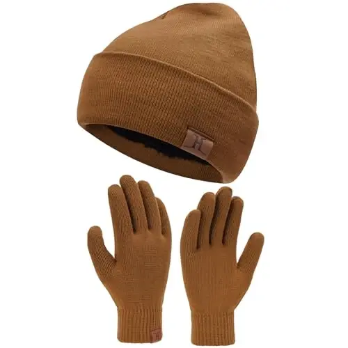 Winter Warm Beanie Hat Touchscreen Gloves Set, Soft Skull Cap Gloves Set for Men and Women with Warm Knit Fleece Lined - 1