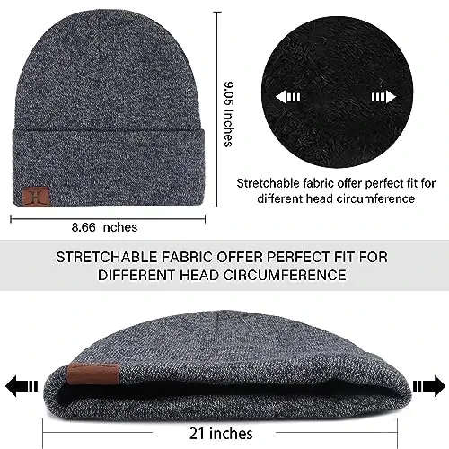 Winter Warm Beanie Hat Touchscreen Gloves Set, Soft Skull Cap Gloves Set for Men and Women with Warm Knit Fleece Lined - 2