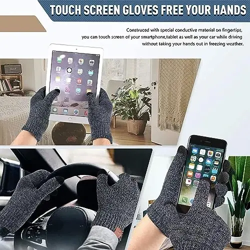 Winter Warm Beanie Hat Touchscreen Gloves Set, Soft Skull Cap Gloves Set for Men and Women with Warm Knit Fleece Lined - 3