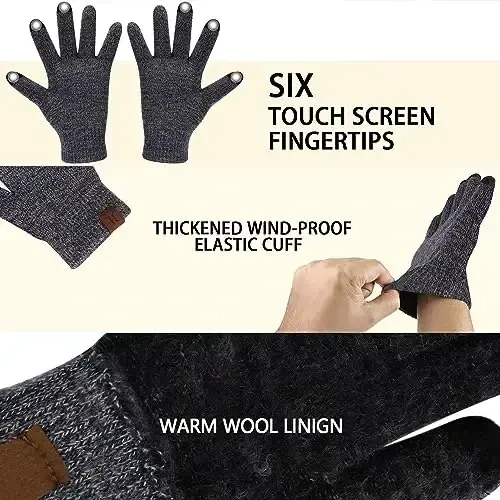 Winter Warm Beanie Hat Touchscreen Gloves Set, Soft Skull Cap Gloves Set for Men and Women with Warm Knit Fleece Lined - 4