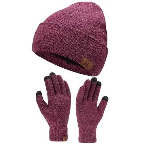 Winter Warm Beanie Hat Touchscreen Gloves Set, Soft Skull Cap Gloves Set for Men and Women with Warm Knit Fleece Lined - 1
