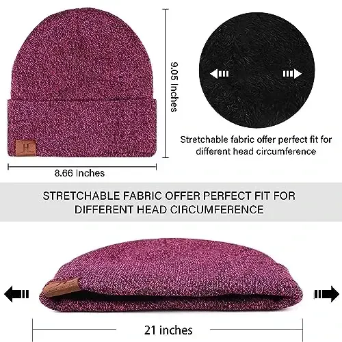 Winter Warm Beanie Hat Touchscreen Gloves Set, Soft Skull Cap Gloves Set for Men and Women with Warm Knit Fleece Lined - 2