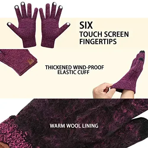 Winter Warm Beanie Hat Touchscreen Gloves Set, Soft Skull Cap Gloves Set for Men and Women with Warm Knit Fleece Lined - 4