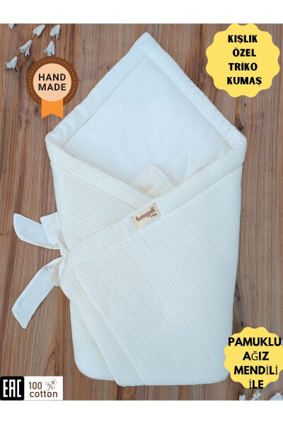 Triko Örgü Kışlık Kız Erkek Bebek Battaniyesi Kundağı Pamuklu Hastane Çıkışı Yenidoğan Hediyelik - 1