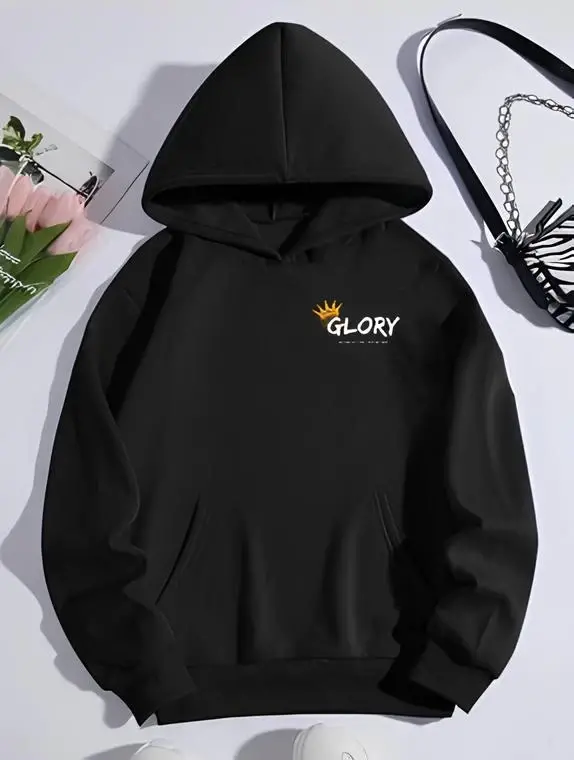 Kışlık Üç İplik Kapşonlu SweatShirt - Siyah - BÜYÜKBEDENIZ