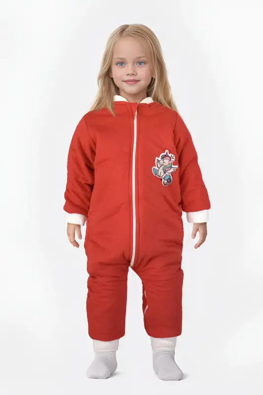 Kışlık Uyku Tulumu Kız Çocuk Uyku Tulumu Kışlık - 1,5 Tog, Fermuarlı, Uzun Ribana-Nar Çiçeği - EKOZMONOT BEBEK TULUMLARI