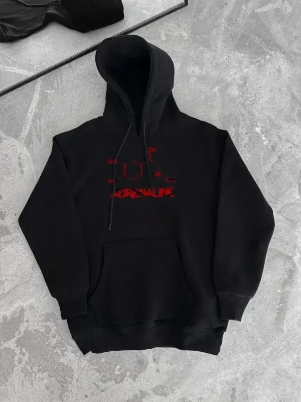 Kışlık Uzun Kol Kapüşonlu SweatShirt - Siyah - 1