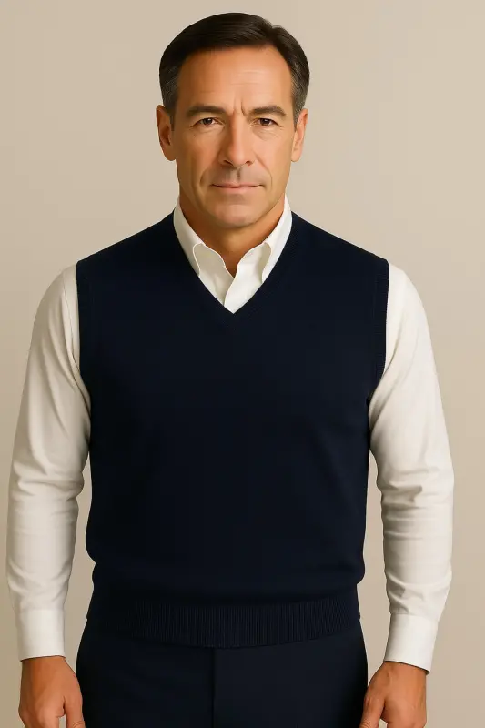 Kışlık V Yaka Düz İnce Yün Lacivert Baba Süveter-LACİVERT - BURSPA