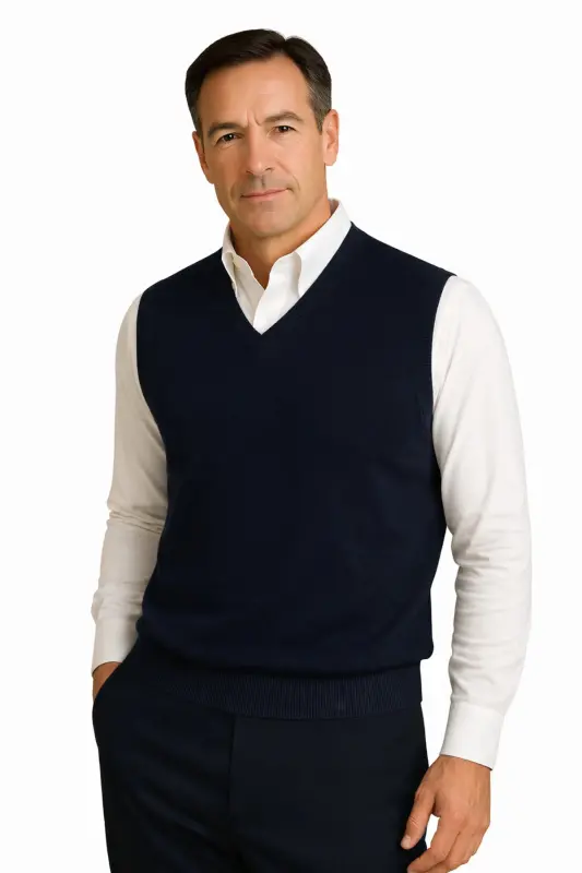 Kışlık V Yaka Düz İnce Yün Lacivert Baba Süveter-LACİVERT - 2