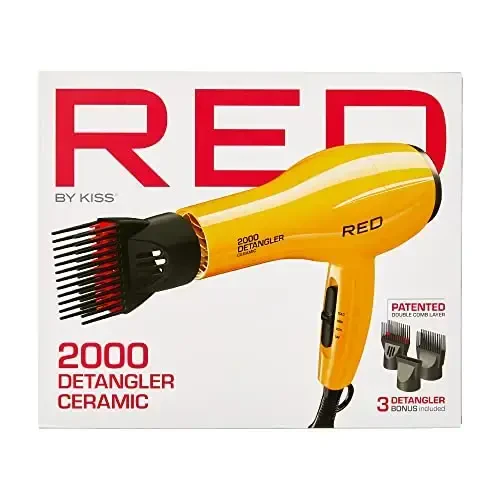 RED by KISS 2000 Ceramic Hair Dryer, Professional Salon Blow Dryer 3 AttacModazoneents Included, 2 Detangler Piks, 1 Air Concentrator (Yellow) - 7