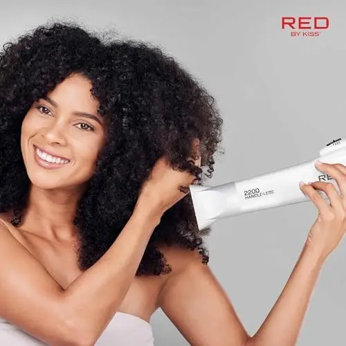 Red by Kiss Handle-Less Ceramic Tourmaline Hair Dryer, 1875W Ergonomic Grip, White, Includes 3 AttacModazoneents, For Detangling, Straightening, and Frizz-Free Shine 
