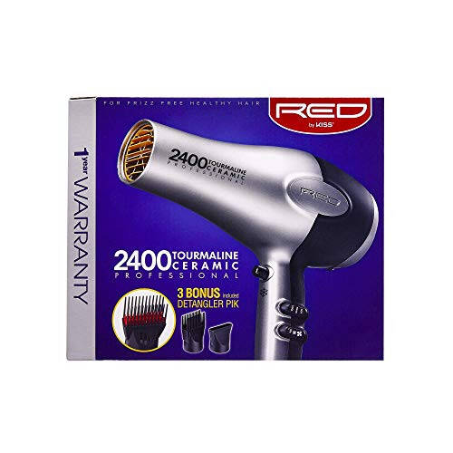 RED by Kiss Hair Dryer 2400 Tourmaline Ceramic Technology, Professional Blow Dryer, Maximum Shine, Fast Drying, Adjustable Settings, 3 AttacModazoneents, Salon Quality - 2
