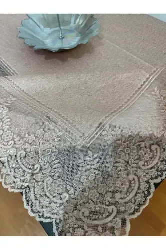 Китайский узор, безупречная, устойчивая к пятнам скатерть с кружевом, пудра, 160x220 см - пудра - 3