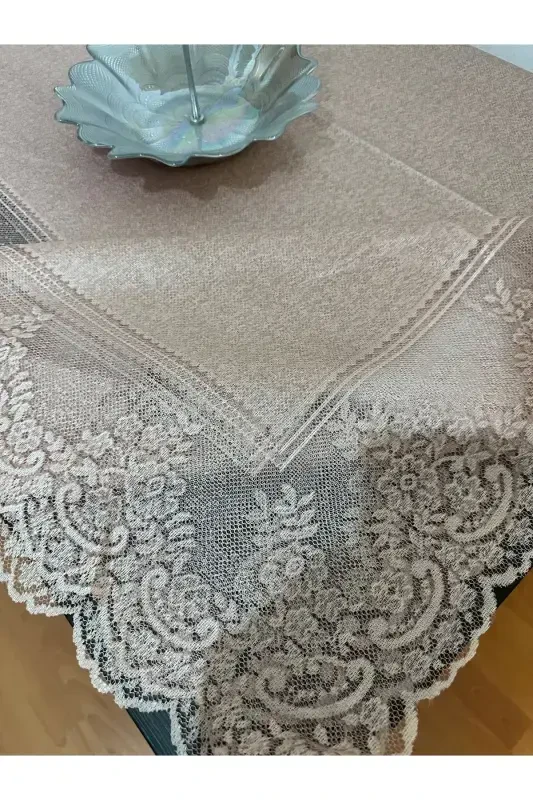 Китайский узор, безупречная, устойчивая к пятнам скатерть с кружевом, пудра, 160x220 см - пудра - 3