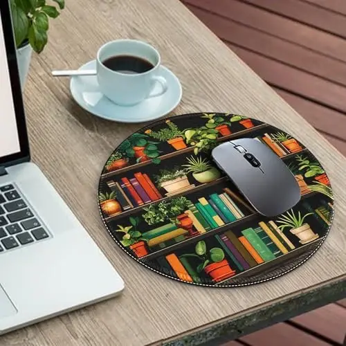 Gctriki Small Mouse Pad for Desk with Bookshelf Design - Cute Office Decor for Women, Stitched Edge Non-Slip Rubber Base, Fits Laptop & Wireless Mouse, Travel Mouse Pad for Computer Gaming - 3