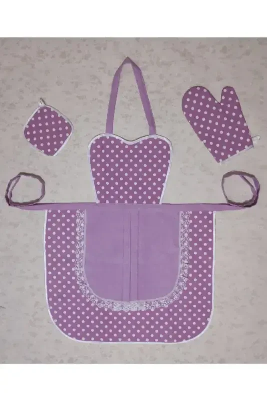 Kitchen Apron Holder Glove Set Red Black Polka Dot Set Nobility Series T5643-Lilac - 1