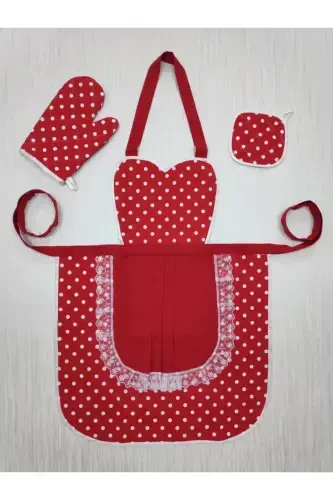 Kitchen Apron Holder Glove Set Red Polka Dot Set T5643-RED - MOT DEKOR (1)