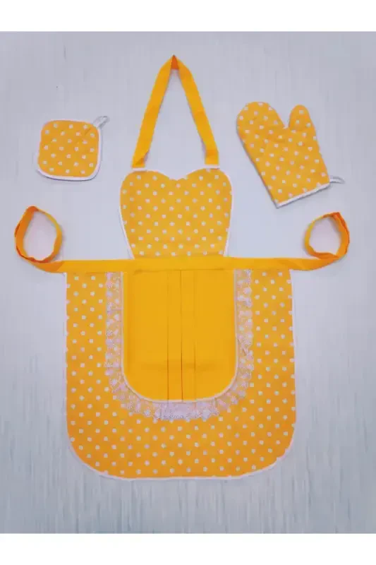 Kitchen Apron Holder Glove Set Yellow Polka Dot Waterproof-YELLOW - 2