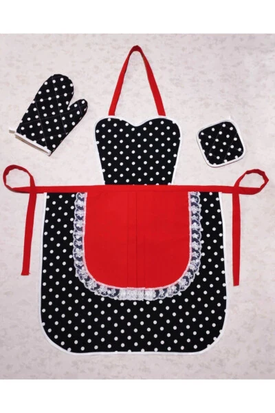 Kitchen Apron Holder Gloves Dowry Red Black Polka Dot Elegance - Modazone