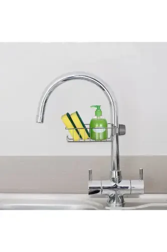 Kitchen Bathroom Shower Faucet Top Shelf Soap Sponge Holder Shelf Single Tier - 1