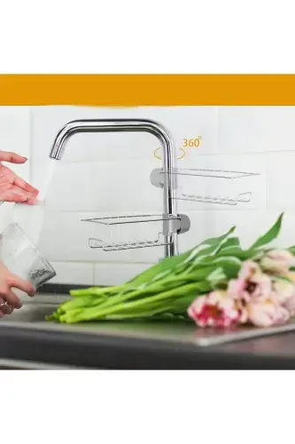 Kitchen Bathroom Shower Faucet Top Shelf Soap Sponge Holder Shelf Single Tier - 3