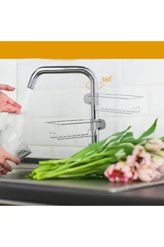 Kitchen Bathroom Shower Faucet Top Shelf Soap Sponge Holder Shelf Single Tier - 3