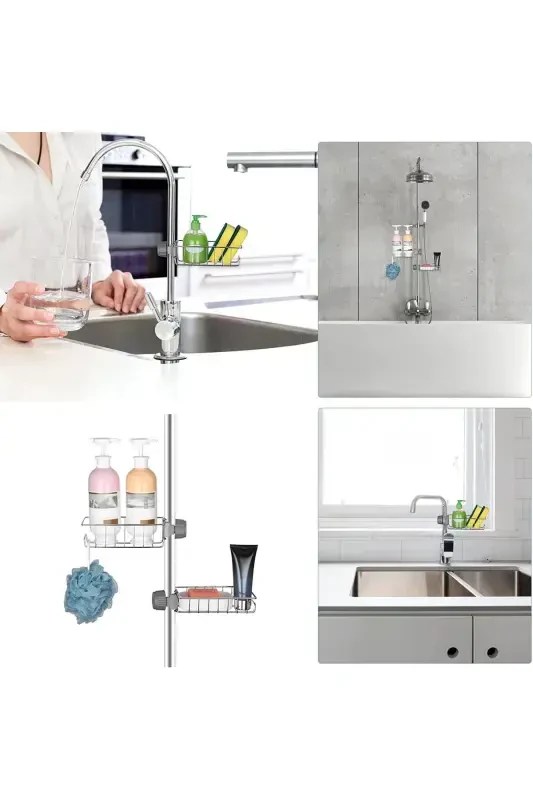 Kitchen Bathroom Shower Faucet Top Shelf Soap Sponge Holder Shelf Single Tier - 4