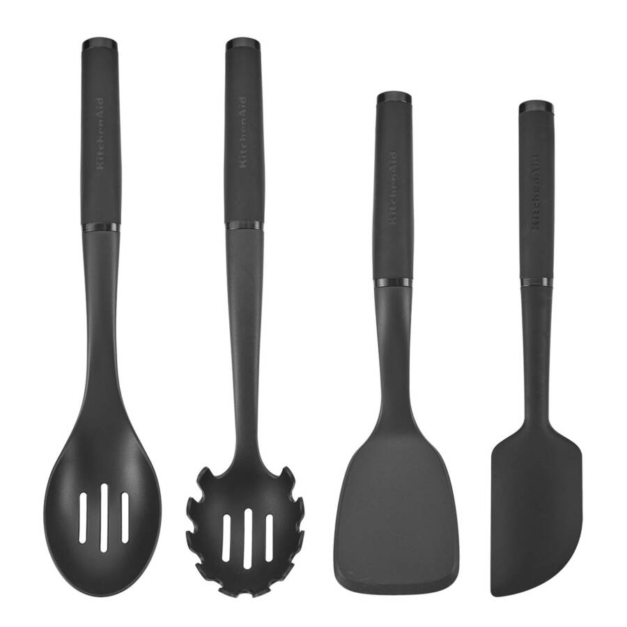 KitchenAid 4-Piece Plastic Kitchen Utensil Set Includes Spoon, Turner, Pasta Fork, and Spatula - 1