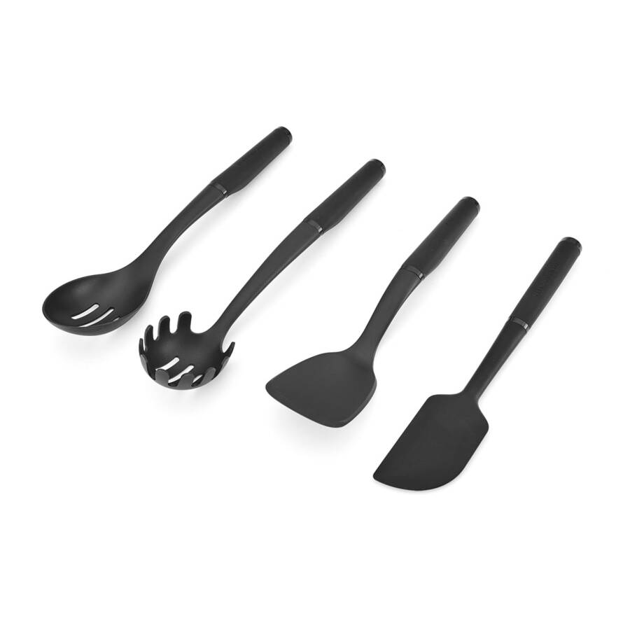 KitchenAid 4 qismli plastik oshxona anjomlari to'plami, qoshiq, aylantiruvchi, pirog vilkasi va spatula o'z ichiga oladi - 2