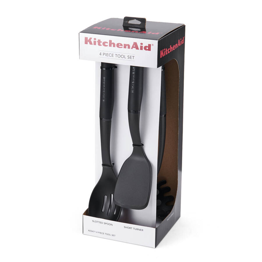 KitchenAid 4 qismli plastik oshxona anjomlari to'plami, qoshiq, aylantiruvchi, pirog vilkasi va spatula o'z ichiga oladi - 8