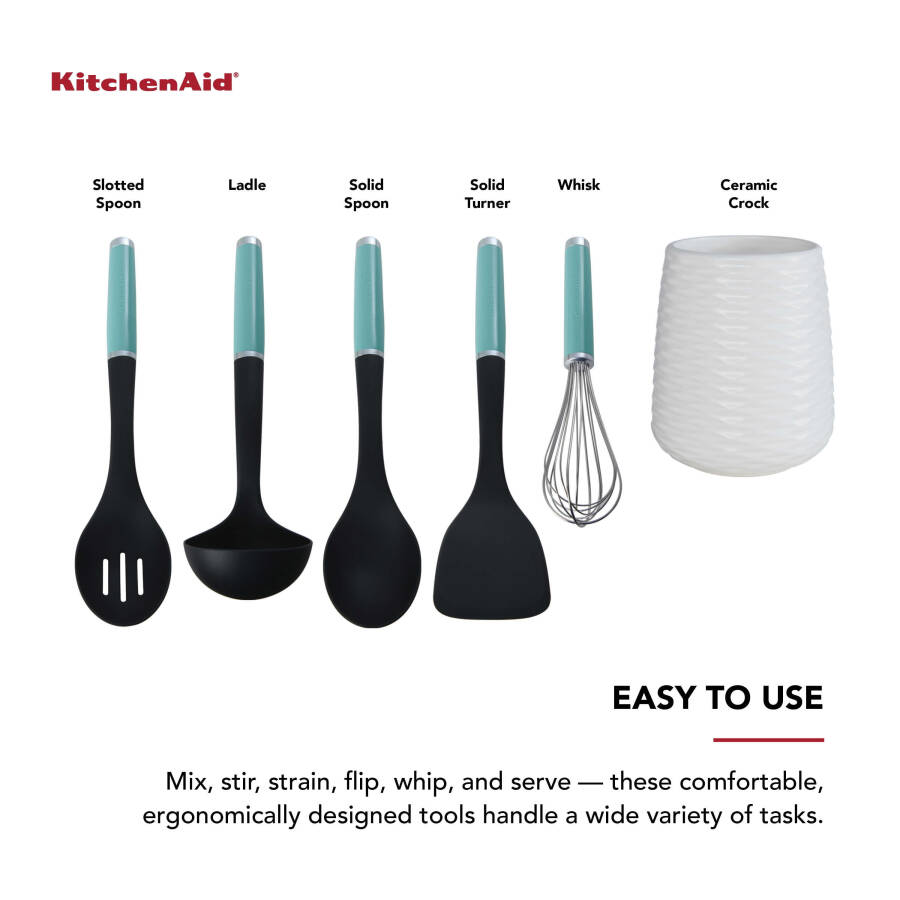 KitchenAid 6 parçalı plastik mutfak aleti seti ile tencere. - 4