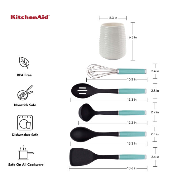 KitchenAid 6 parçalı plastik mutfak aleti seti ile tencere. - 7