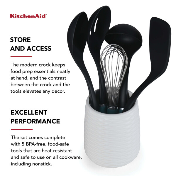 KitchenAid 6 parçalı plastik mutfak aleti seti ile tencere. - 10