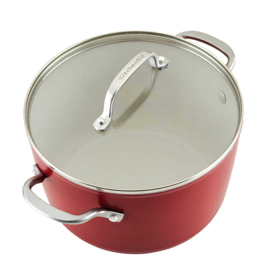 KitchenAid Ceramic Forged Aluminum 10 Piece Nonstick Cookware Pots and Pans Set, Empire Red - 9