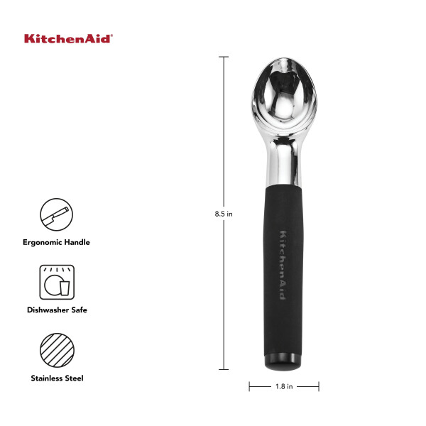 KitchenAid Chrome Ice Cream Scoop with Black Soft Handle, Dishwasher Safe - 13