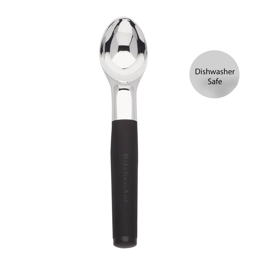 KitchenAid Chrome Ice Cream Scoop with Black Soft Handle, Dishwasher Safe - 15