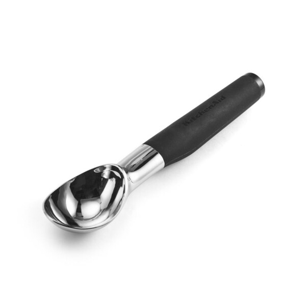 KitchenAid Chrome Ice Cream Scoop with Black Soft Handle, Dishwasher Safe - 16